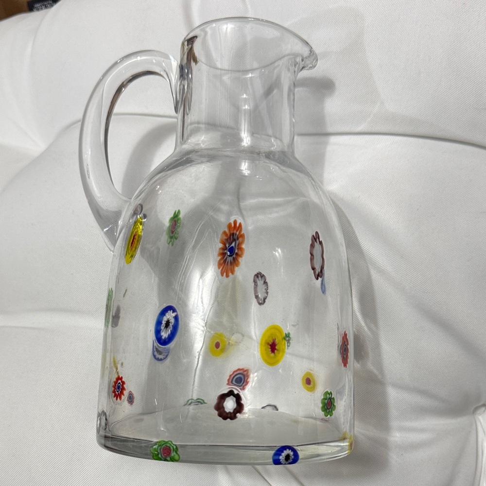 Leonardo Millefiori Murano Style Glass Pitcher | Vintage Clear Art Glass